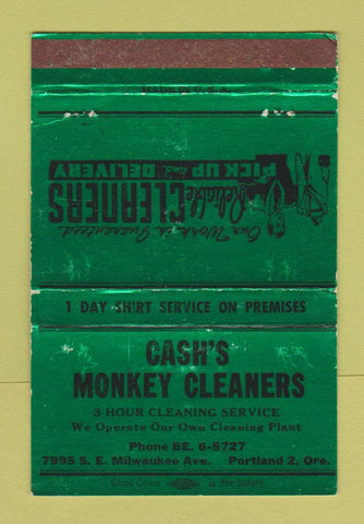 Matchbook Cover - Cash's Monkey Cleaners Portland OR WEAR 40 Strike