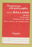 Matchbook Cover - WP Ballard Greensboro NC Laundry Supply 40 Strike