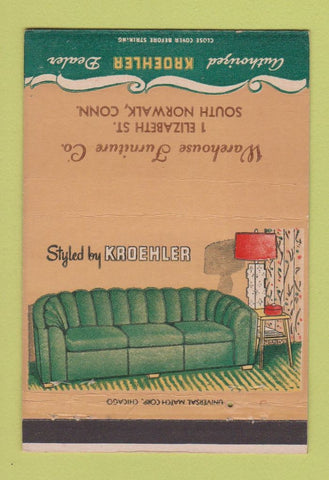 Matchbook Cover - Kroehler Furniture South Norwalk CT 40 Strike