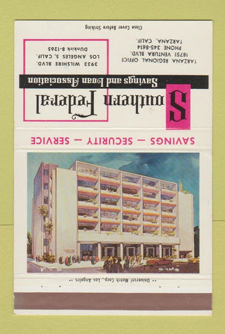 Matchbook Cover - Southern Federal Savings Loan Los Angeles Tarzana CA 40 Strike