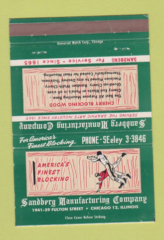 Matchbook Cover - Sandberg Cherry Blocking Wood Chicago IL football 40 Strike