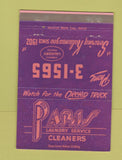 Matchbook Cover - Paris Cleaners Kalamazoo MI WEAR 40 Strike
