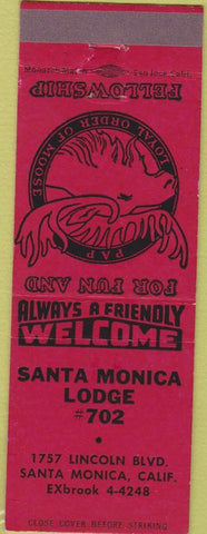 Matchbook Cover - Matchbook Cover Moose Lodge Santa Monica CA