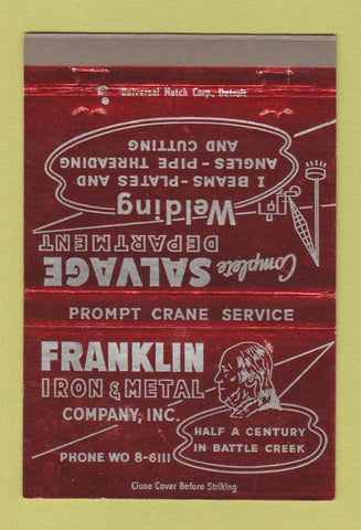 Matchbook Cover - Franklin Iron Metal Battle Creek MI 40 Strike
