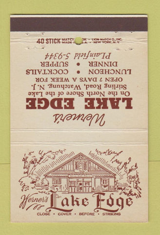Matchbook Cover - Lake Edge Restaurant Watchung NJ 40 Stick
