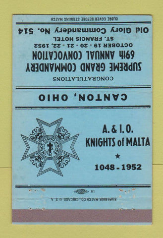 Matchbook Cover - Knights of Malta Canton OH BLUE 40 Strike