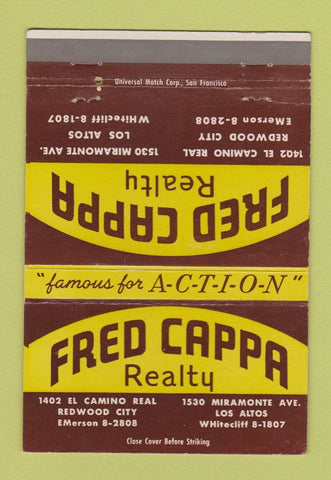 Matchbook Cover - Fred Cappa Real Estate Los Altos Redwood City CA 40 Strike