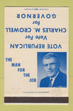 Matchbook Cover - Charles Crowell for Governor WY Wyoming 40 Strike