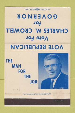 Matchbook Cover - Charles Crowell for Governor WY Wyoming 40 Strike