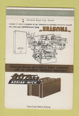 Matchbook Cover - Go Corp Adrian MI Concrete Products 40 Strike
