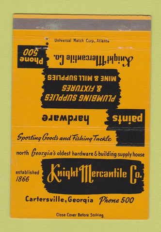 Matchbook Cover - Knight Mercantile Hardware Paint Cartersville GA 40 Strike