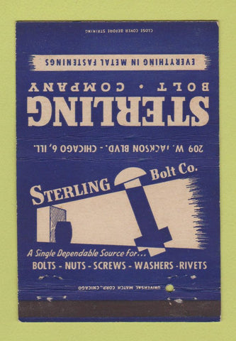 Matchbook Cover - Sterling Bolt Company Chicago IL Fastener 40 Strike