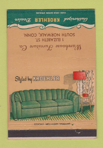 Matchbook Cover - Kroehler Furniture South Norwalk CT 40 Strike
