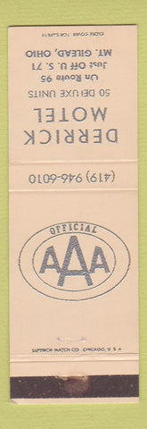 Matchbook Cover - Derrick Motel Mount Gilead OH