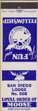 Matchbook Cover - Matchbook Cover Moose Lodge San Diego CA