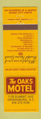 Matchbook Cover - Oaks Motel Greensboro NC