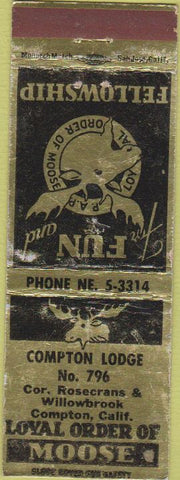 Matchbook Cover - Matchbook Cover Moose Lodge Compton CA WEAR
