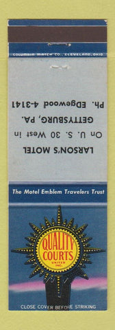 Matchbook Cover - Larson's Motel Gettysburg PA Quality Courts