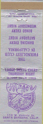 Matchbook Cover - Matchbook Cover Moose Lodge Santa Barbara CA