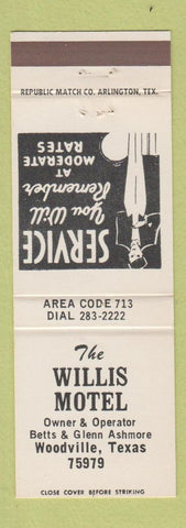 Matchbook Cover - Willis Motel Woodville TX