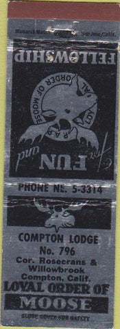 Matchbook Cover - Matchbook Cover Moose Lodge Compton CA silver