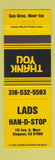 Matchbook Cover - Lads Han D Stop Kingman KS
