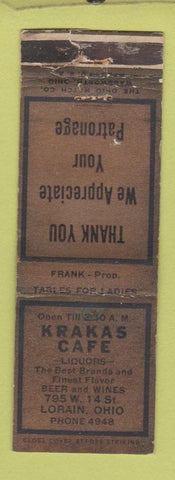 Matchbook Cover - Krakes Cafe Lorain OH WORN