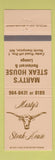 Matchbook Cover - Marty's Steak House North Hampton NH TAN