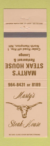 Matchbook Cover - Marty's Steak House North Hampton NH TAN