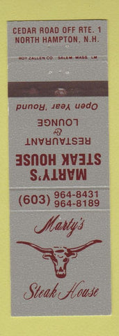 Matchbook Cover - Marty's Steak House North Hampton NH GRAY