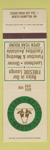 Matchbook Cover - Marty's Steak House North Hampton NH WHITE GREEN