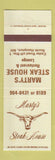 Matchbook Cover - Marty's Steak House North Hampton NH WHITE BROWN LETTERS