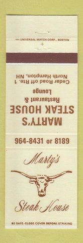 Matchbook Cover - Marty's Steak House North Hampton NH WHITE BROWN LETTERS