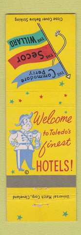Matchbook Cover - Hotels Toledo OH Commodore Perry Secor Willard