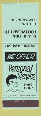 Matchbook Cover - D&B Rea Footwear shoes Te Rapa New Zealand