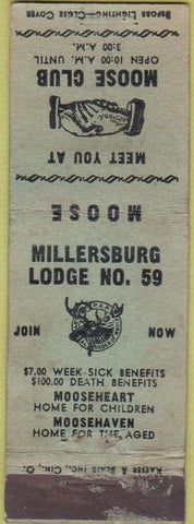 Matchbook Cover - Matchbook Cover Moose Lodge Millersburg PA WORN