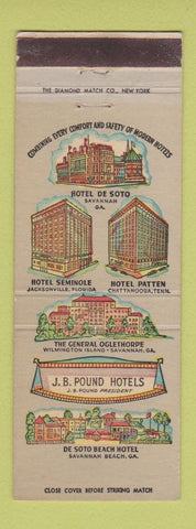 Matchbook Cover - JB Pound Hotels Savannah Beach GA Chattanooga TN Jacksonville