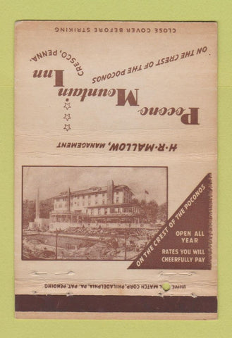 Matchbook Cover - Pocono Mountain Inn Cresco PA WEAR 40 Strike