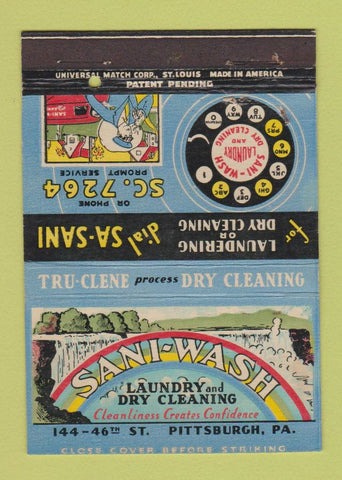 Matchbook Cover - Sani Wash Laundry Dry Cleaning Pittsburgh PA WEAR 40 Strike