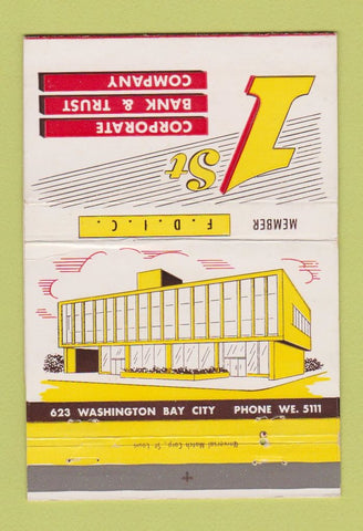 Matchbook Cover - 1st Corporate Bank Bay City MI? 40 Strike