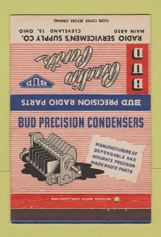 Matchbook Cover - Bud Radio Parts Cleveland OH Condensers  40 Strike