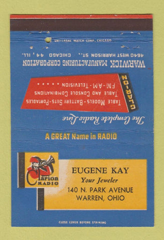Matchbook Cover - Clarion Radio Eugene Kay Warren OH 40 Strike