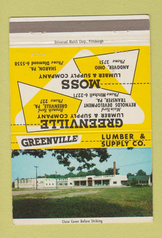 Matchbook Cover - Greenville Lumber Supply Sharon PA 40 Strike
