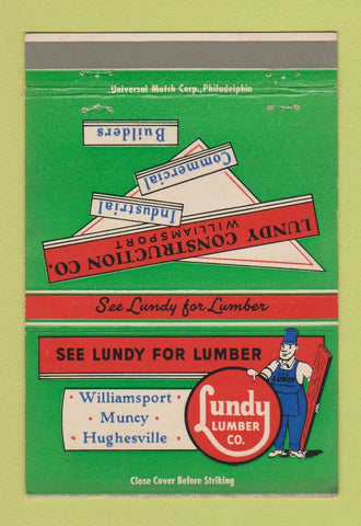 Matchbook Cover - Lundy Lumber Williamsport Muncy Hughesville PA 40 Strike