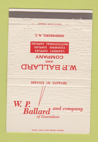 Matchbook Cover - WP Ballard Greensboro NC Laundry Supply 40 Strike