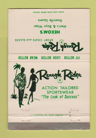 Matchbook Cover - Rough Rider Clothes Hexom's Roseville Square WEAR 40 Strike