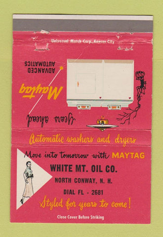 Matchbook Cover - White Mountain Oil North Conway NH Maytag girlie 40 Strike