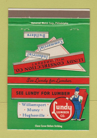 Matchbook Cover - Lundy Lumber Williamsport Muncy Hughesville PA 40 Strike