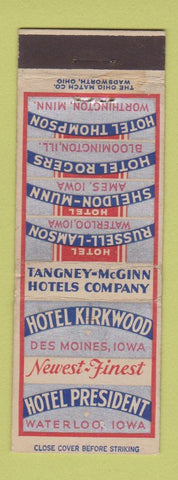 Matchbook Cover - Hotels Des Moines Waterloo Ames IA Tangney McGinn