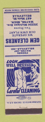 Matchbook Cover - Gem Cleaners Wayne MI Belleville